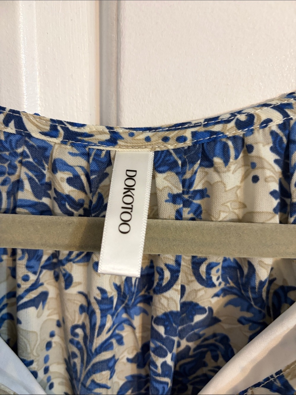 Blue Damask Print Midi Dress - Women's - Picture 3 of 4